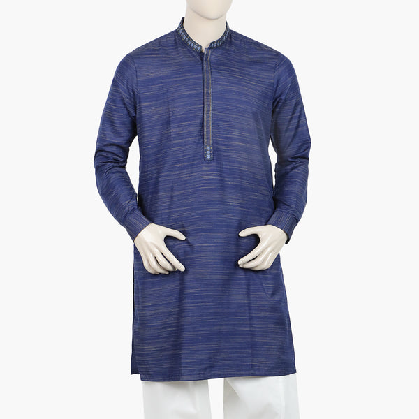 Men's Slim Fit Embroidered Kurta - Royal Blue