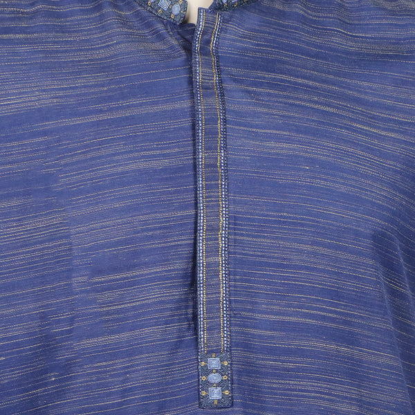 Men's Slim Fit Embroidered Kurta - Royal Blue