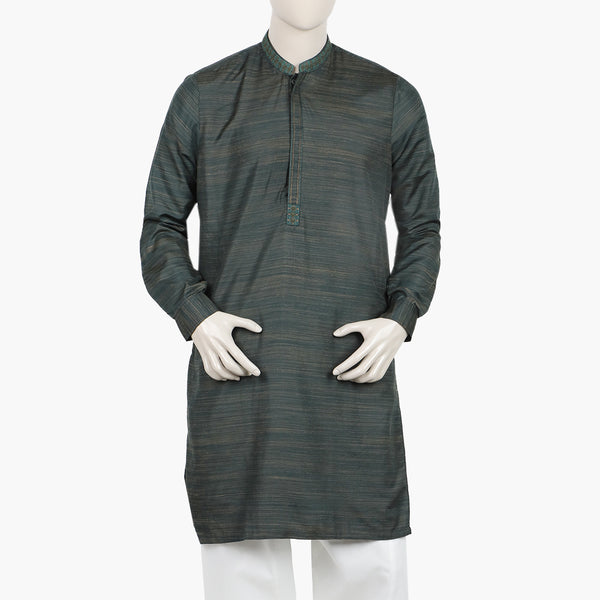 Men's Slim Fit Embroidered Kurta - Green