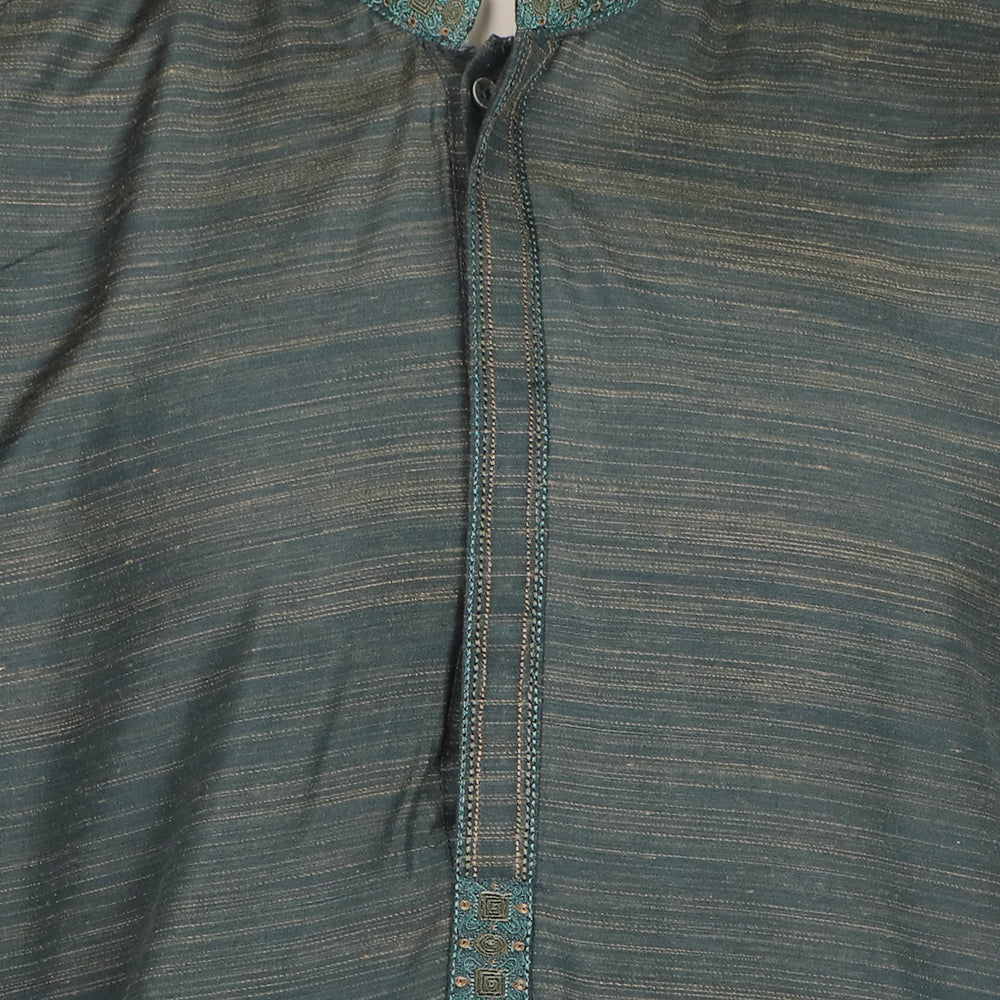 Men's Slim Fit Embroidered Kurta - Green, Men's Kurtas, Chase Value, Chase Value