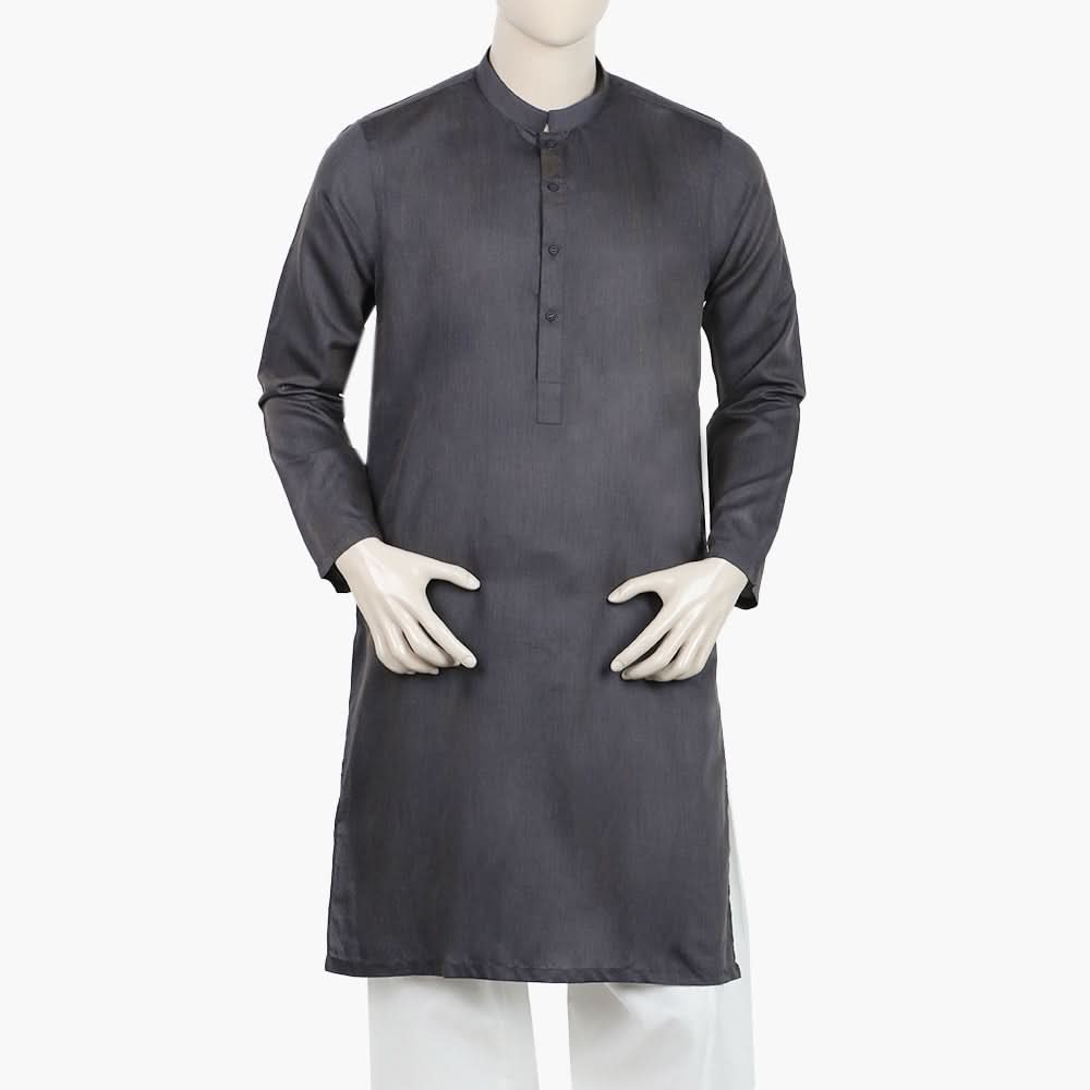 Men's Slim Fit Plain Kurta - Charcoal, Men's Kurtas, Chase Value, Chase Value