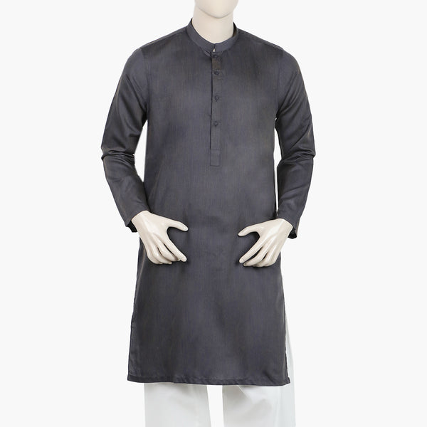 Men's Slim Fit Plain Kurta - Charcoal