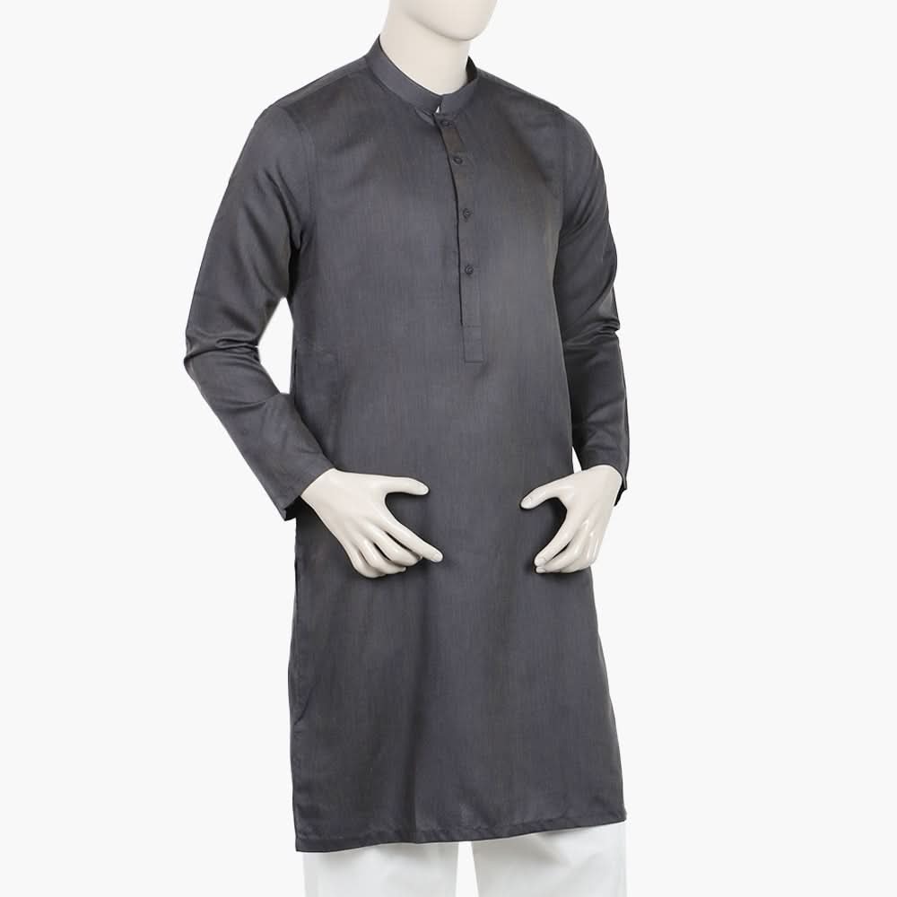 Men's Slim Fit Plain Kurta - Charcoal, Men's Kurtas, Chase Value, Chase Value