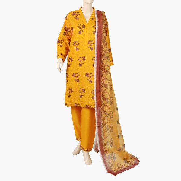 Women's Bareezay Cloud Cambric Shalwar Suit - Mustard