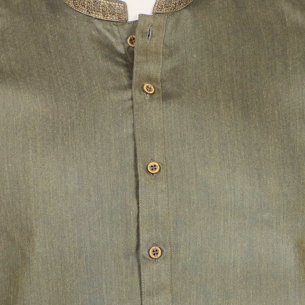 Men's Slim Fit Embroidered Kurta - Olive Green, Men's Kurtas, Chase Value, Chase Value