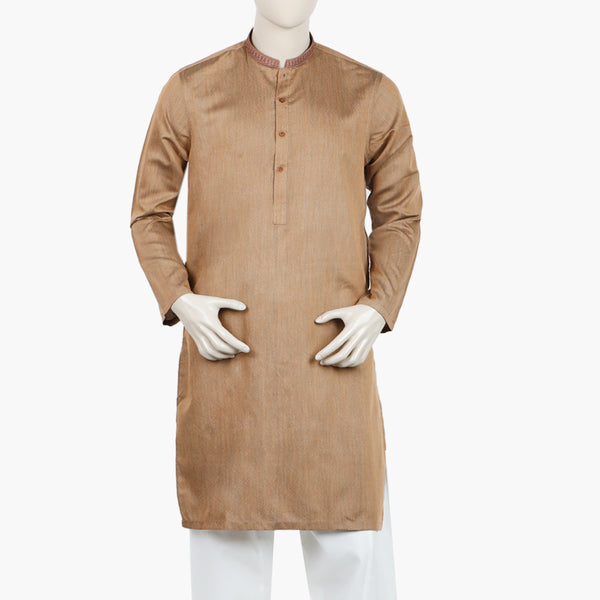 Men's Slim Fit Embroidered Kurta - Brown