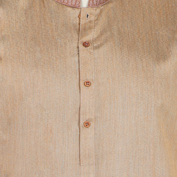 Men's Slim Fit Embroidered Kurta - Brown