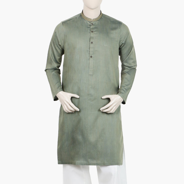 Men's Slim Fit Embroidered Kurta - Green