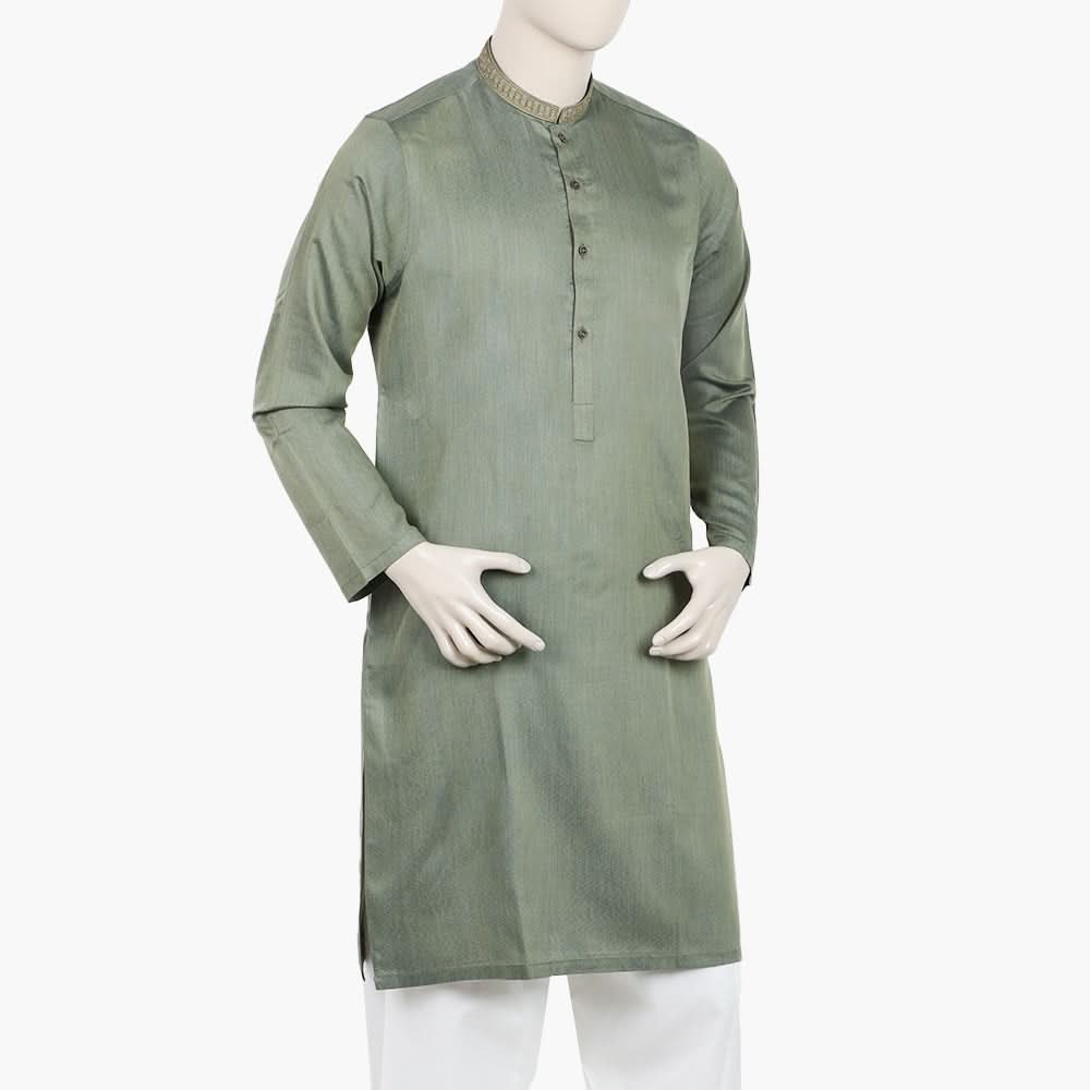 Men's Slim Fit Embroidered Kurta - Green, Men's Kurtas, Chase Value, Chase Value