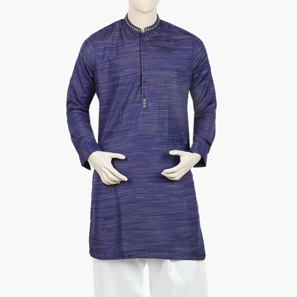 Men's Slim Fit Embroidered Kurta - Navy Blue