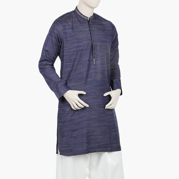 Men's Slim Fit Embroidered Kurta - Navy Blue