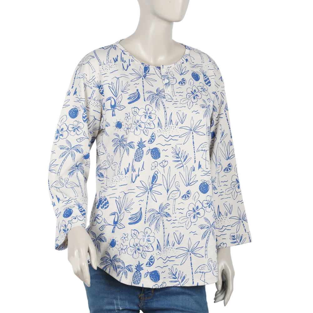 Women's Full Sleeves Printed Top - Blue, Women T-Shirts & Tops, Chase Value, Chase Value