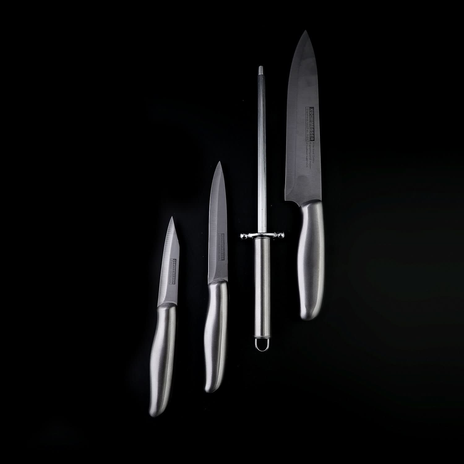 Knife Set Pack Of 4 - Silver, Knives & Cutting Board, Chase Value, Chase Value