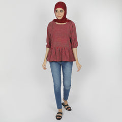 Women's Check Frill Top - Red