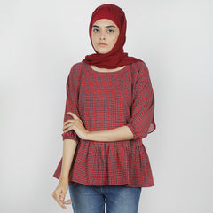 Women's Check Frill Top - Red
