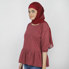 Women's Check Frill Top - Red
