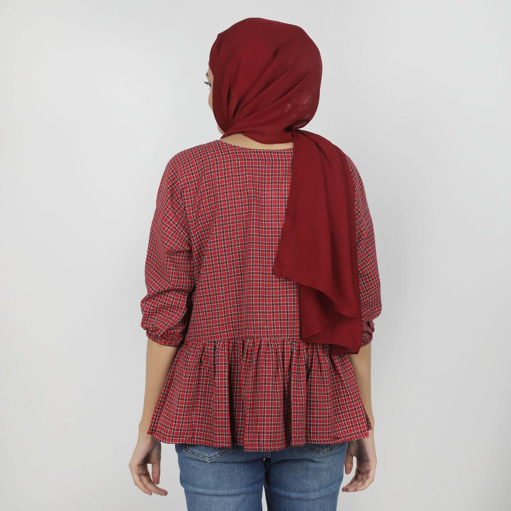 Women's Check Frill Top - Red, Women T-Shirts & Tops, Chase Value, Chase Value