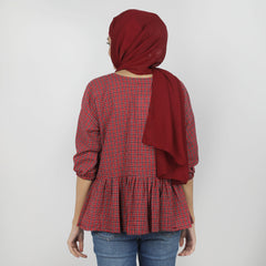 Women's Check Frill Top - Red