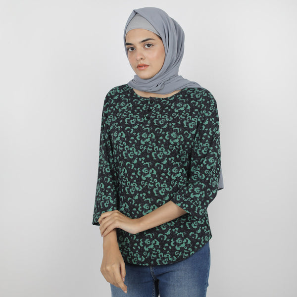 Women's Full Sleeves Printed Top - Dark Green