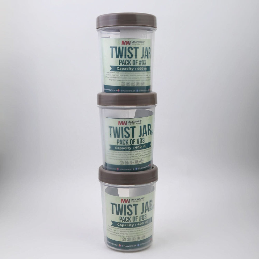 Max Ware Twist Jar Large 400ML Pack Of 3, Storage Boxes, Chase Value, Chase Value