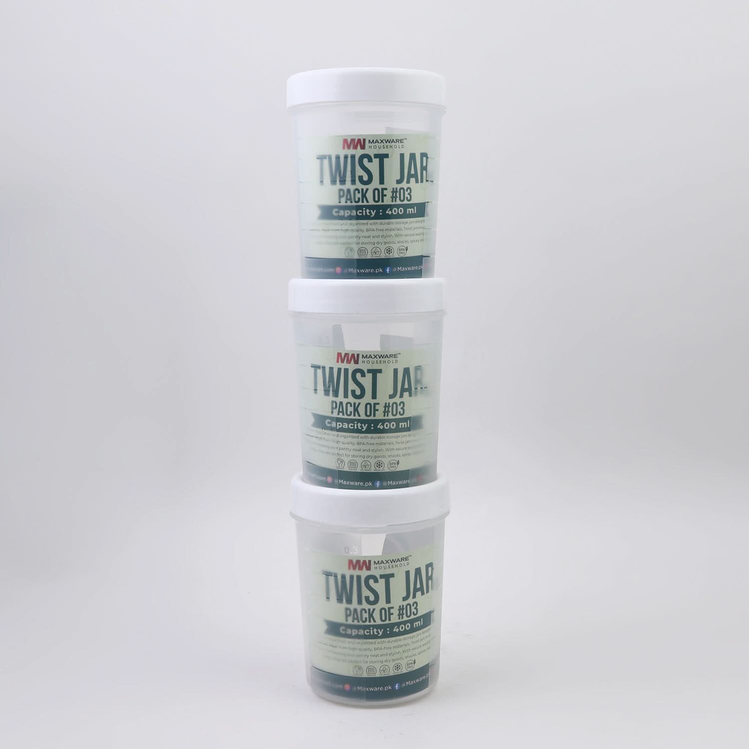 Max Ware Twist Jar Large 400ML Pack Of 3, Storage Boxes, Chase Value, Chase Value