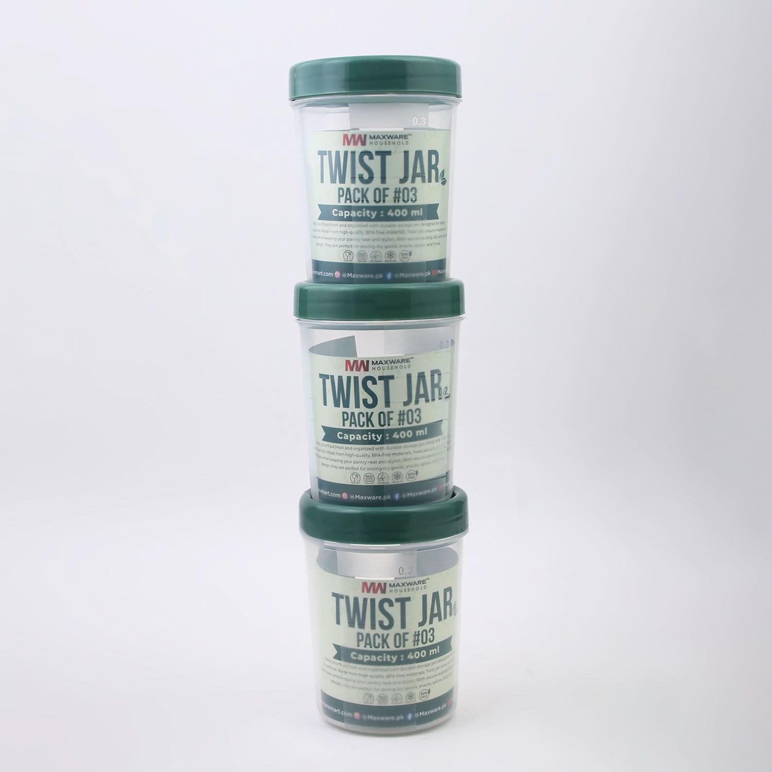 Max Ware Twist Jar Large 400ML Pack Of 3, Storage Boxes, Chase Value, Chase Value