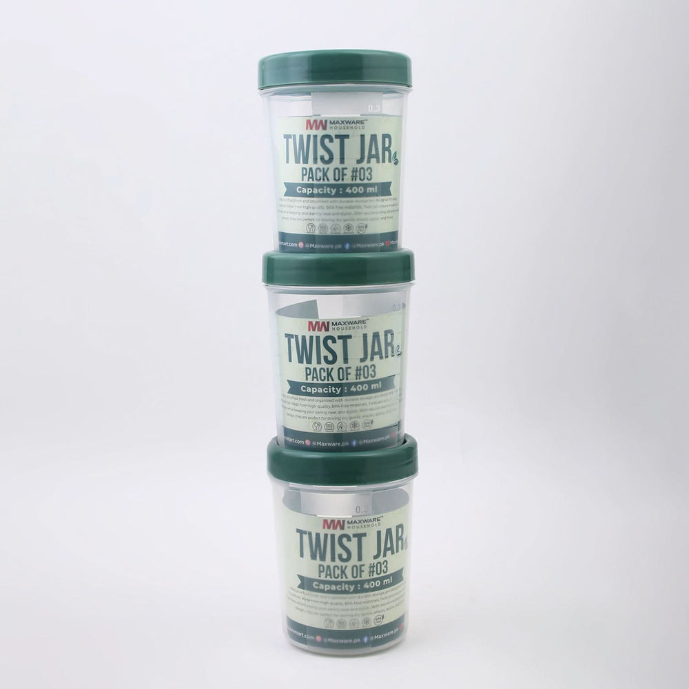 Max Ware Twist Jar Large 400ML Pack Of 3, Storage Boxes, Chase Value, Chase Value