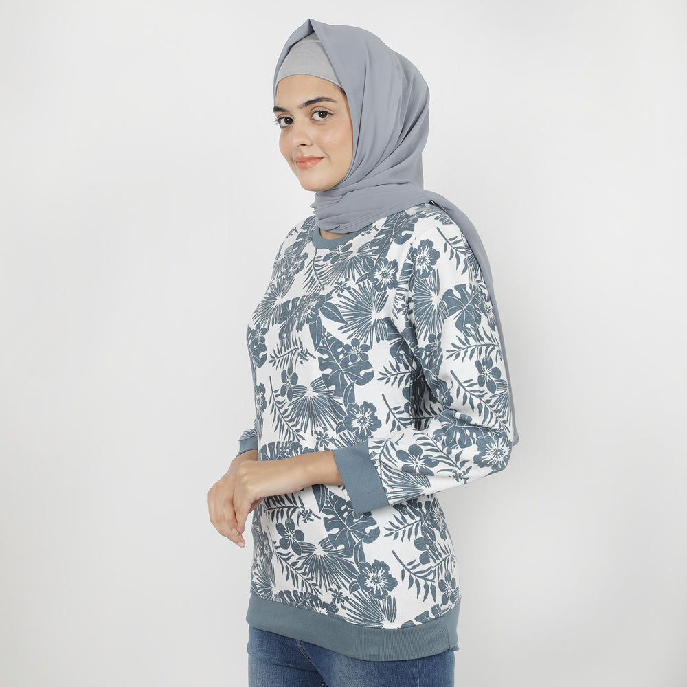 Women's Full Sleeves Sweat Shirt - White Blue, Women Sweatshirts & Hoodies, Chase Value, Chase Value