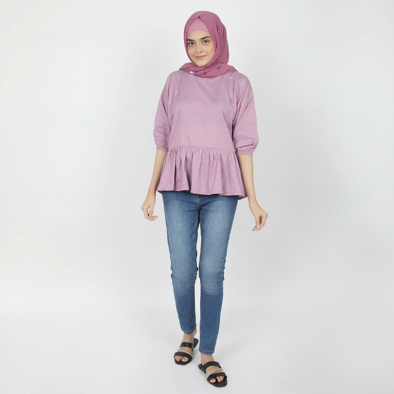 Women's Check Frill Top - Purple, Women T-Shirts & Tops, Chase Value, Chase Value