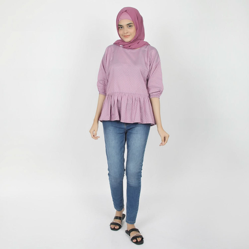 Women's Check Frill Top - Purple, Women T-Shirts & Tops, Chase Value, Chase Value