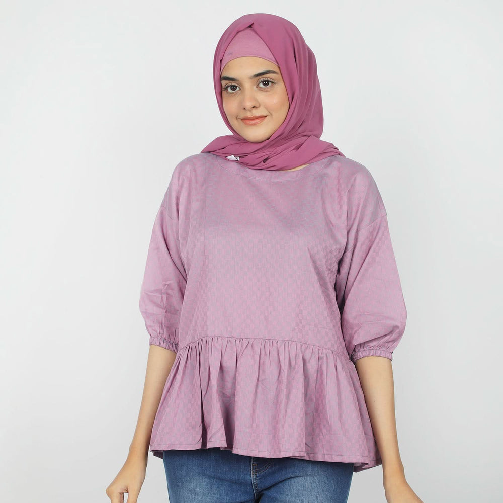 Women's Check Frill Top - Purple, Women T-Shirts & Tops, Chase Value, Chase Value