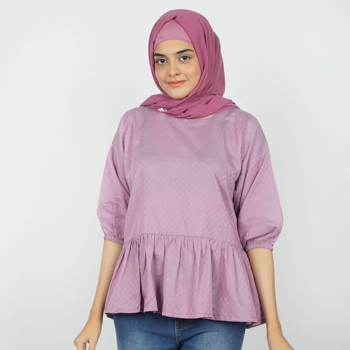 Women's Check Frill Top - Purple, Women T-Shirts & Tops, Chase Value, Chase Value