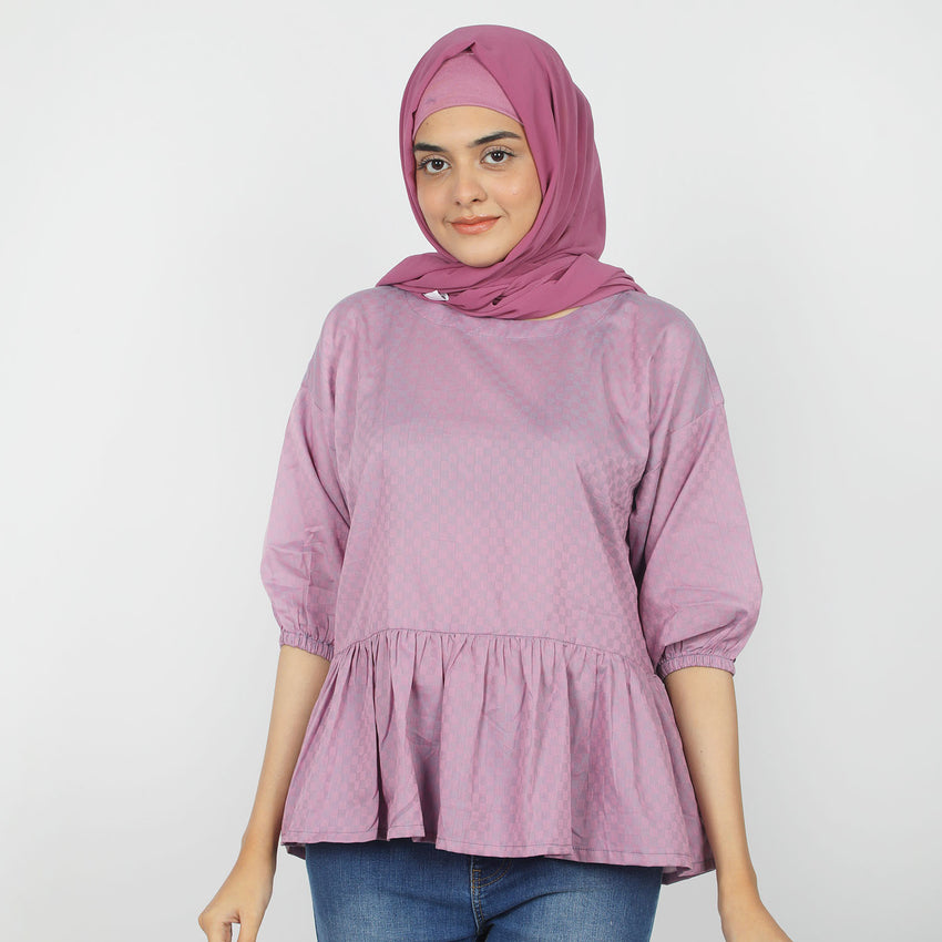 Women's Check Frill Top - Purple