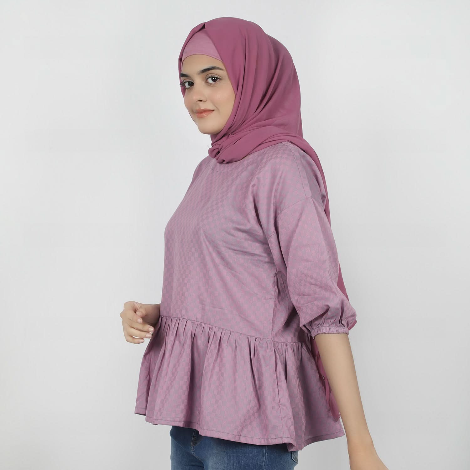 Women's Check Frill Top - Purple, Women T-Shirts & Tops, Chase Value, Chase Value
