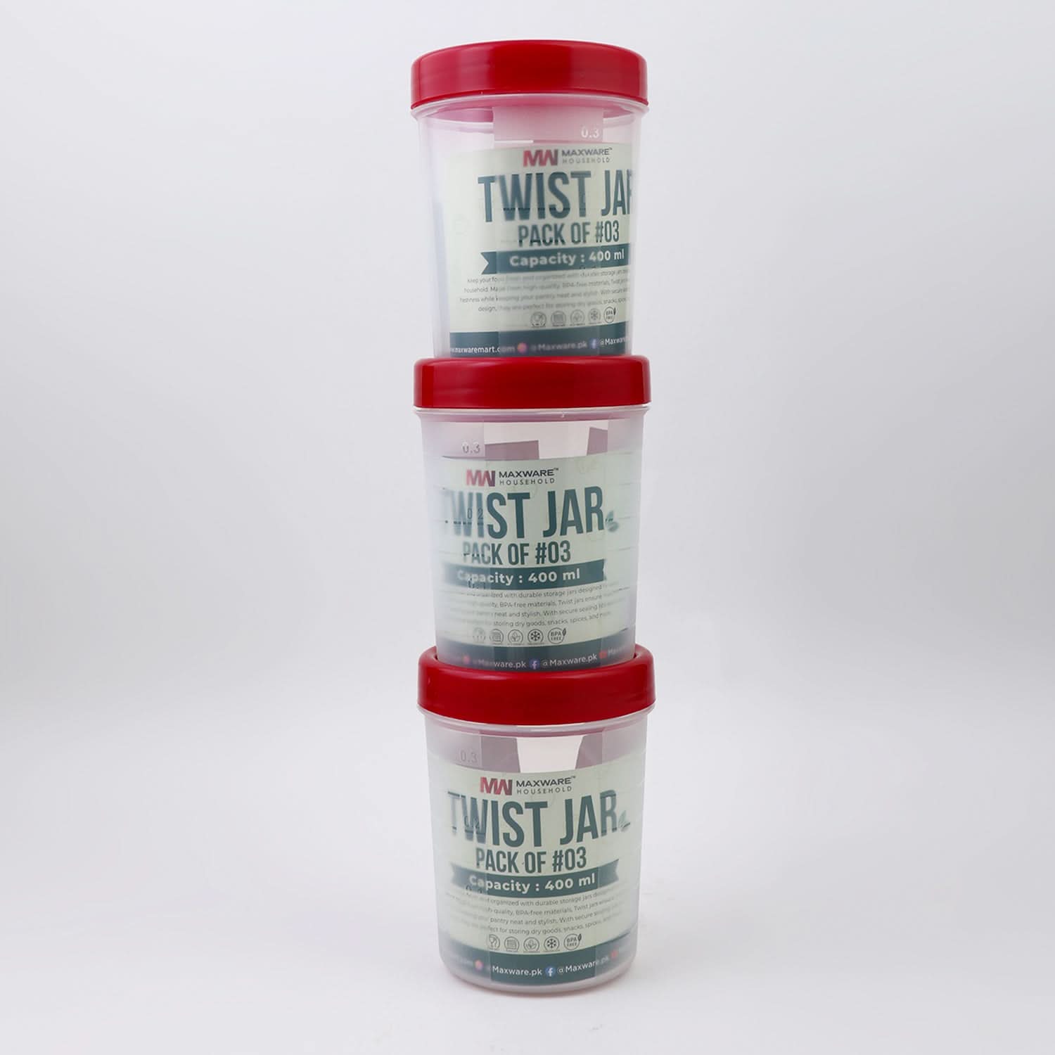 Max Ware Twist Jar Large 400ML Pack Of 3, Storage Boxes, Chase Value, Chase Value