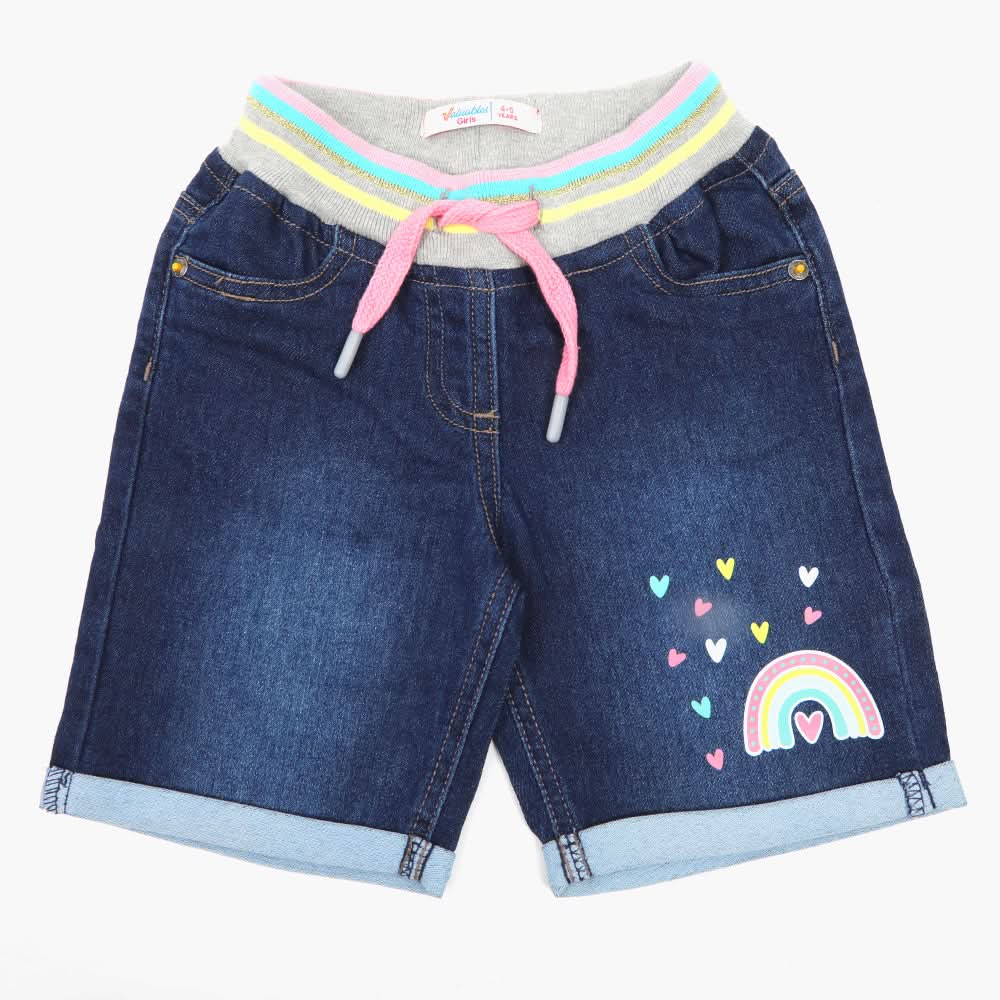Girls Denim Short - Dark Blue, Girls Shorts Skirts, Chase Value, Chase Value