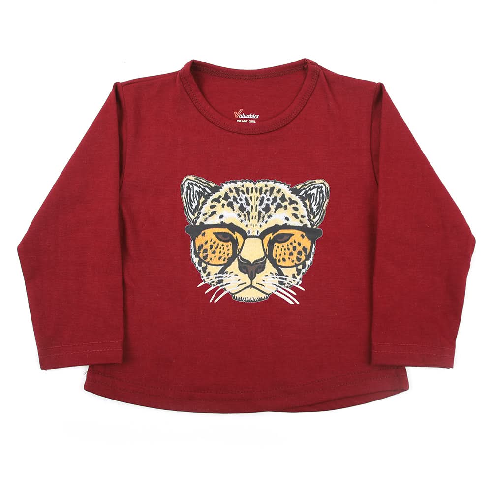 Newborn Girls Full Sleeves T-Shirt - Maroon, Newborn Girls T-Shirts, Chase Value, Chase Value