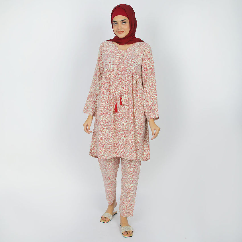 Women's Linen Printed Co-Ord Set - Fawn