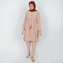 Women's Linen Printed Co-Ord Set - Fawn