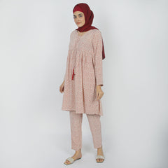 Women's Linen Printed Co-Ord Set - Fawn