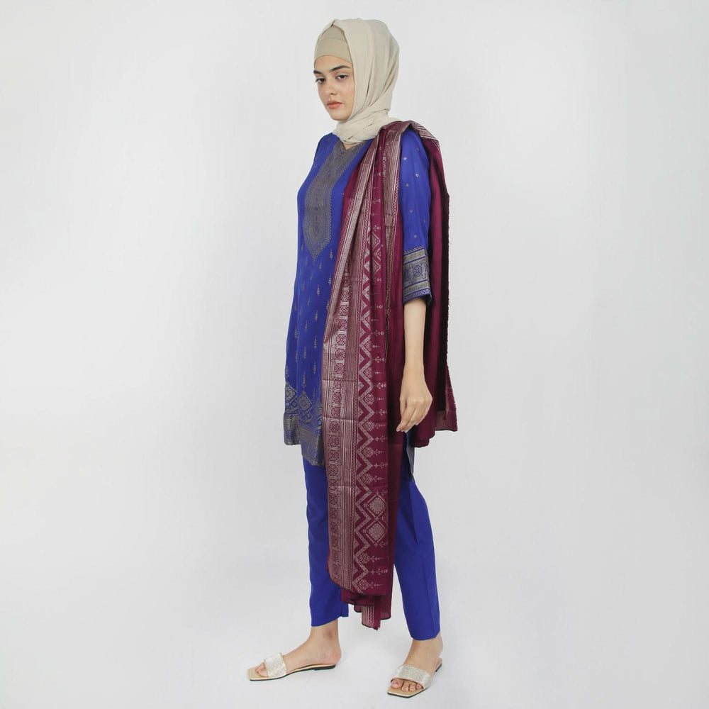 Women's Printed Stitched 03pcs Suit - Dark Blue, Women Shalwar Suits, Chase Value, Chase Value
