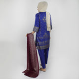 Women's Printed Stitched 03pcs Suit - Dark Blue, Women Shalwar Suits, Chase Value, Chase Value