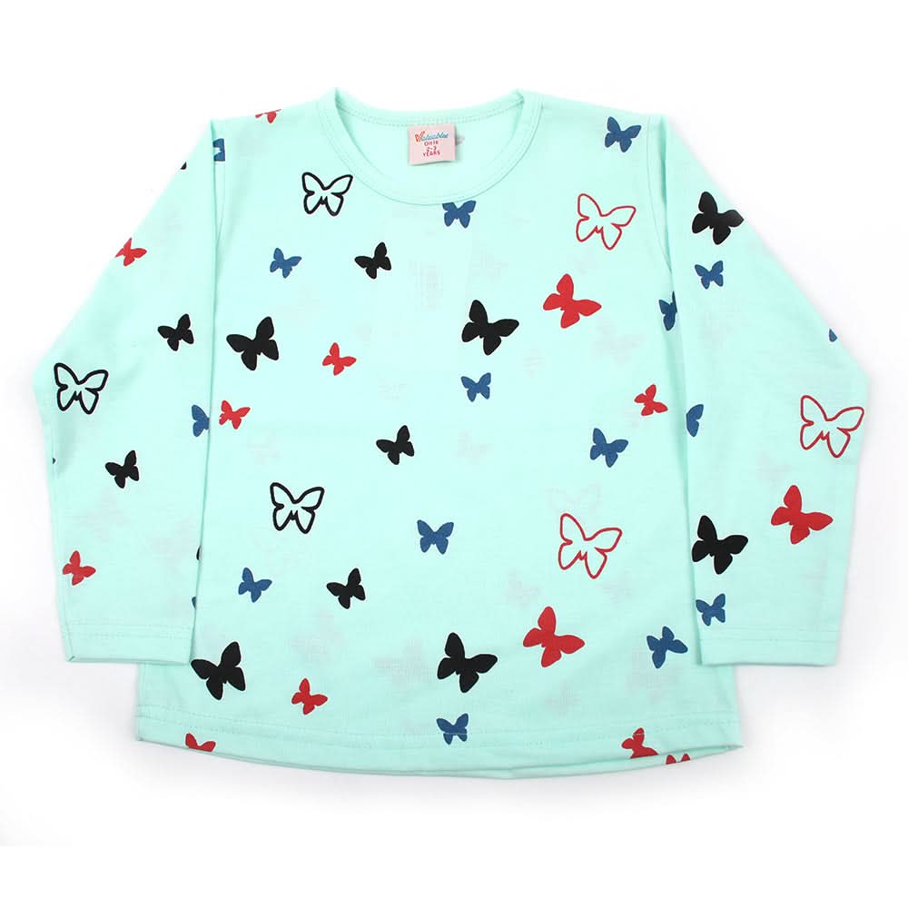 Girls Full Sleeves T-Shirt - Cyan, Girls T-Shirts, Chase Value, Chase Value