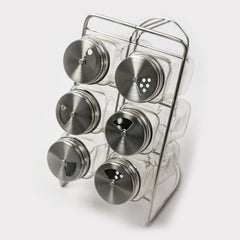 Spice Rack Glass 6Pc With Stand - Silver