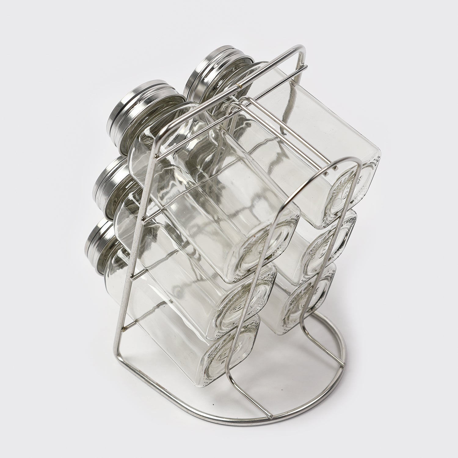 Spice Rack Glass 6Pc With Stand - Silver, Spice Boxes, Chase Value, Chase Value