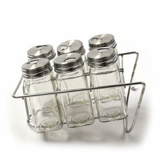 Spice Rack Glass 6Pc With Stand - Silver