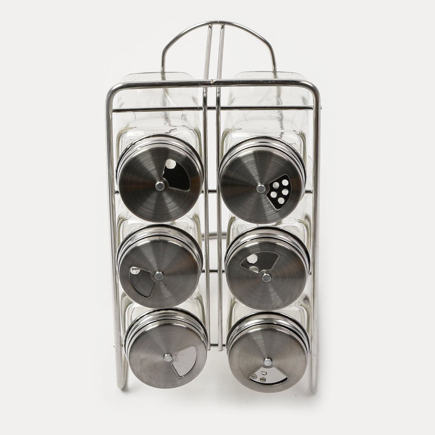Spice Rack Glass 6Pc With Stand - Silver, Spice Boxes, Chase Value, Chase Value