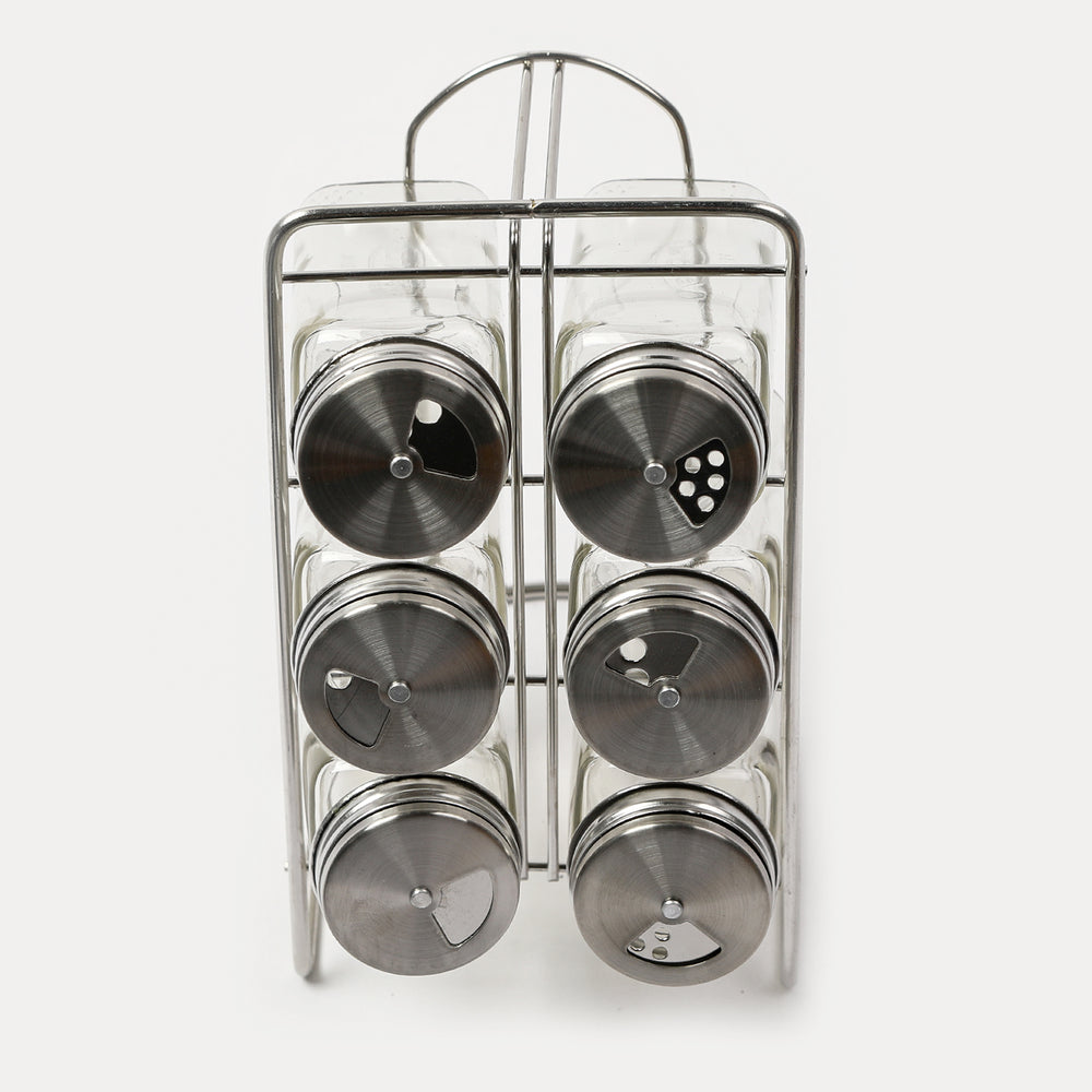 Spice Rack Glass 6Pc With Stand - Silver, Spice Boxes, Chase Value, Chase Value