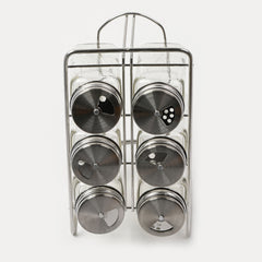 Spice Rack Glass 6Pc With Stand - Silver