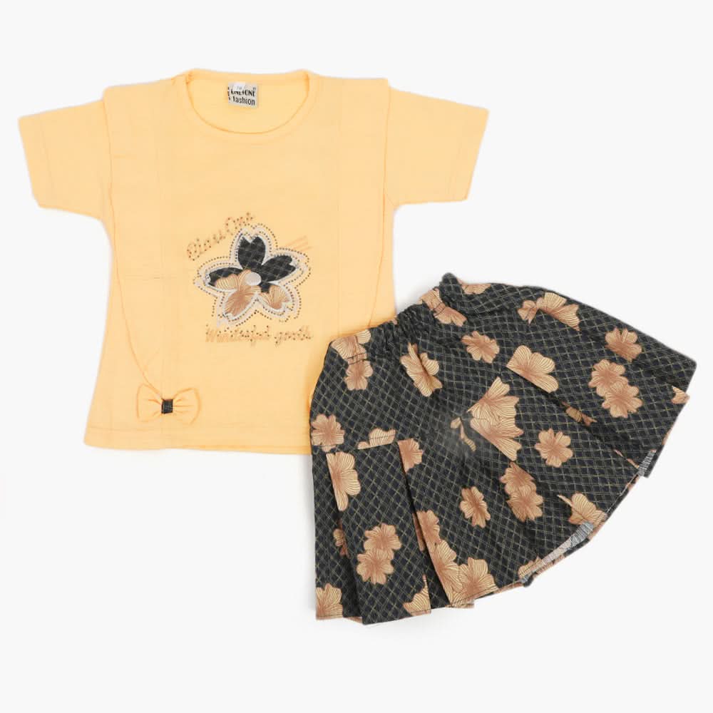 Girls Half Sleeves Skirt Suit - Peach, Girls Suits, Chase Value, Chase Value